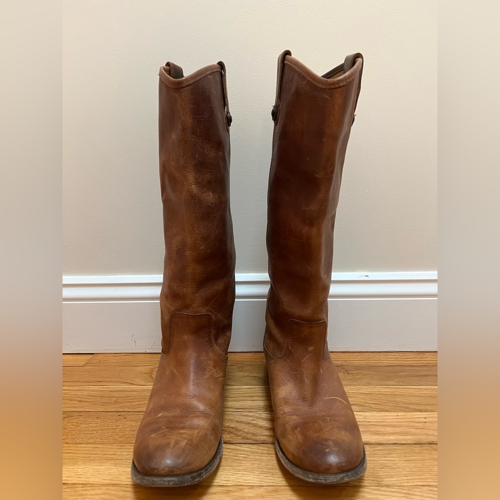 Frye Melissa Button Leather Tall Riding Boots in Cognac